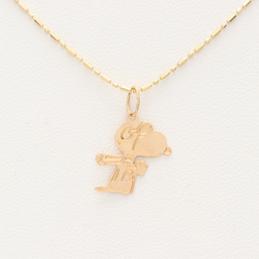 14K Yellow Gold Snoopy Pendant Necklace