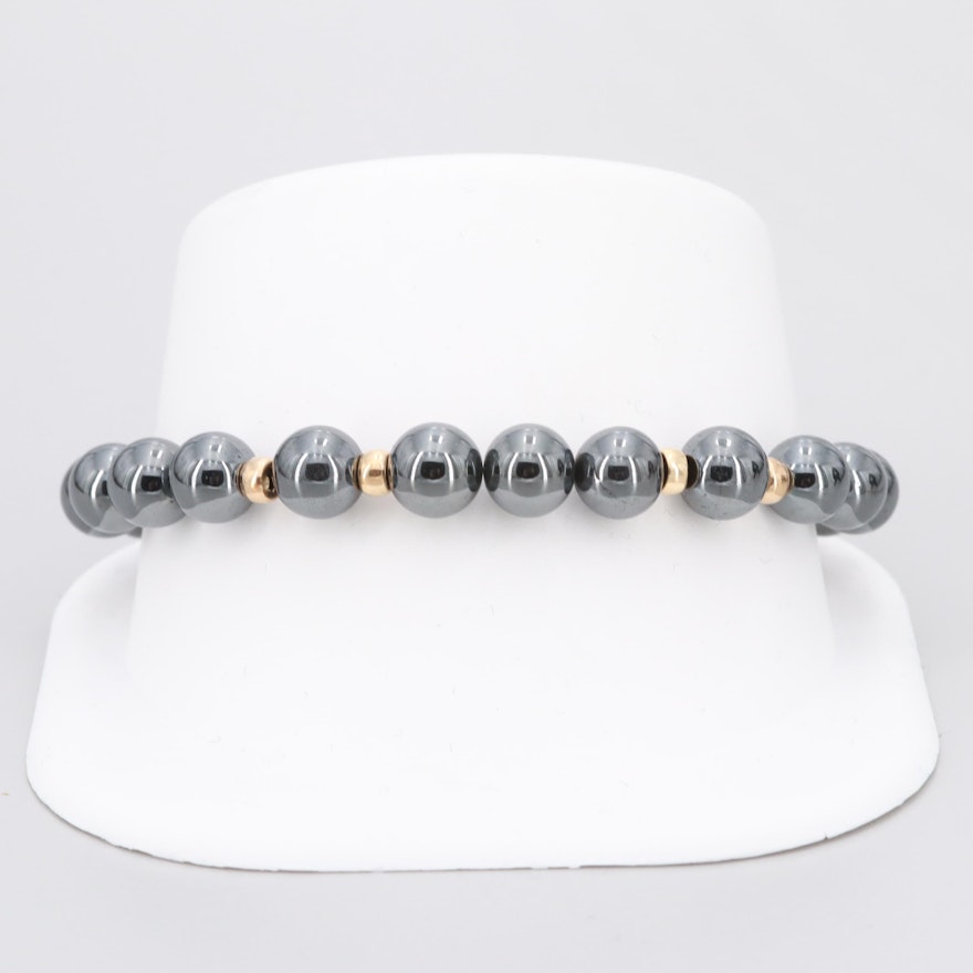 14K Yellow Gold Hematite Bracelet