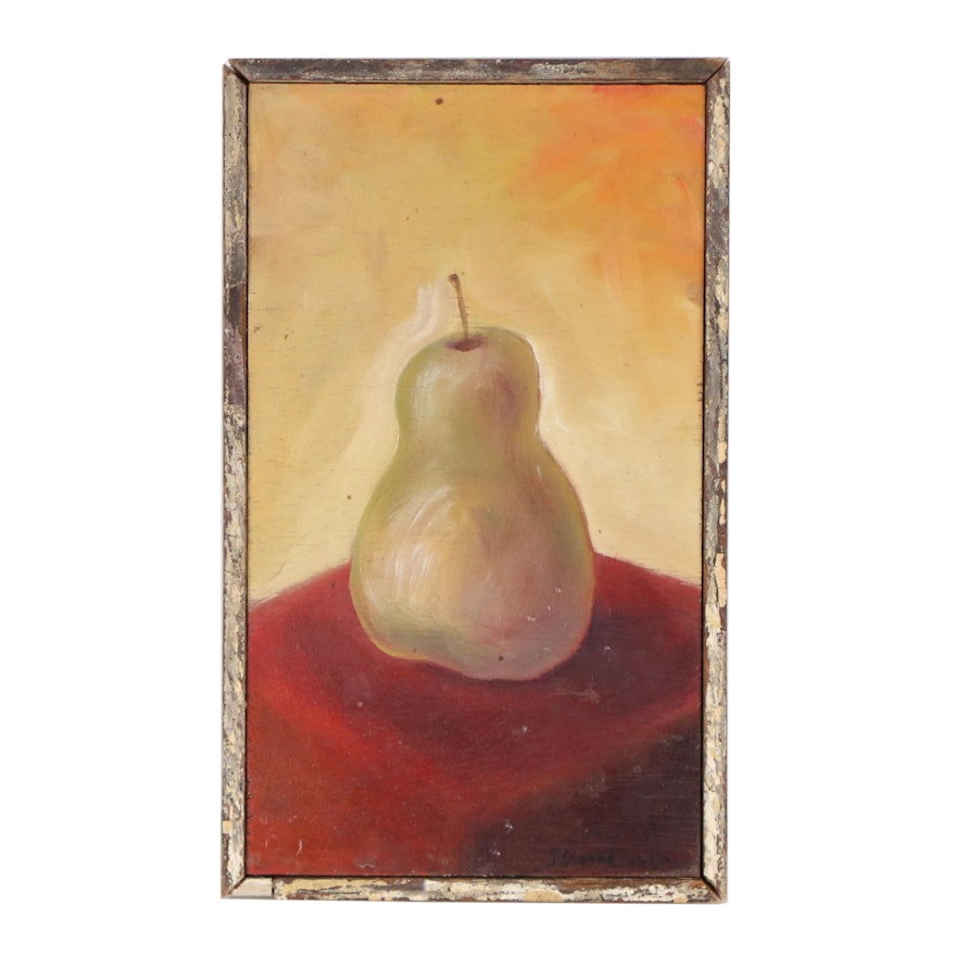 2001 Still Life Oil Painting "Pear on a Red Table"