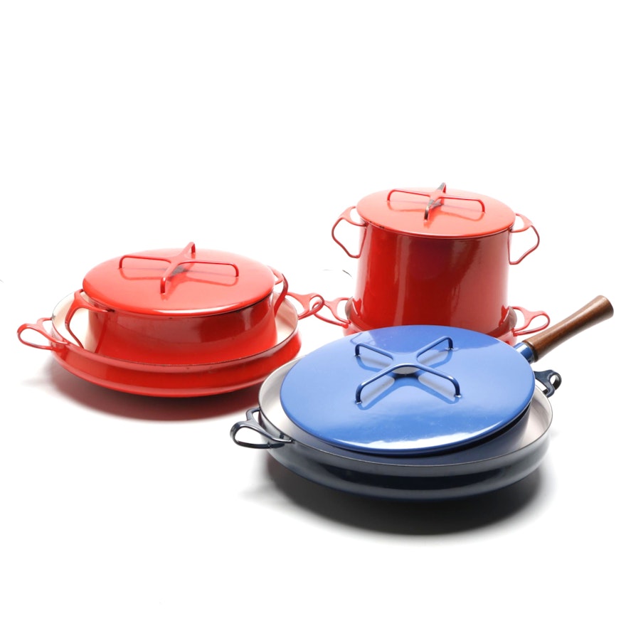 Dansk Kobenstyle Enamel Cookware in Red and Blue
