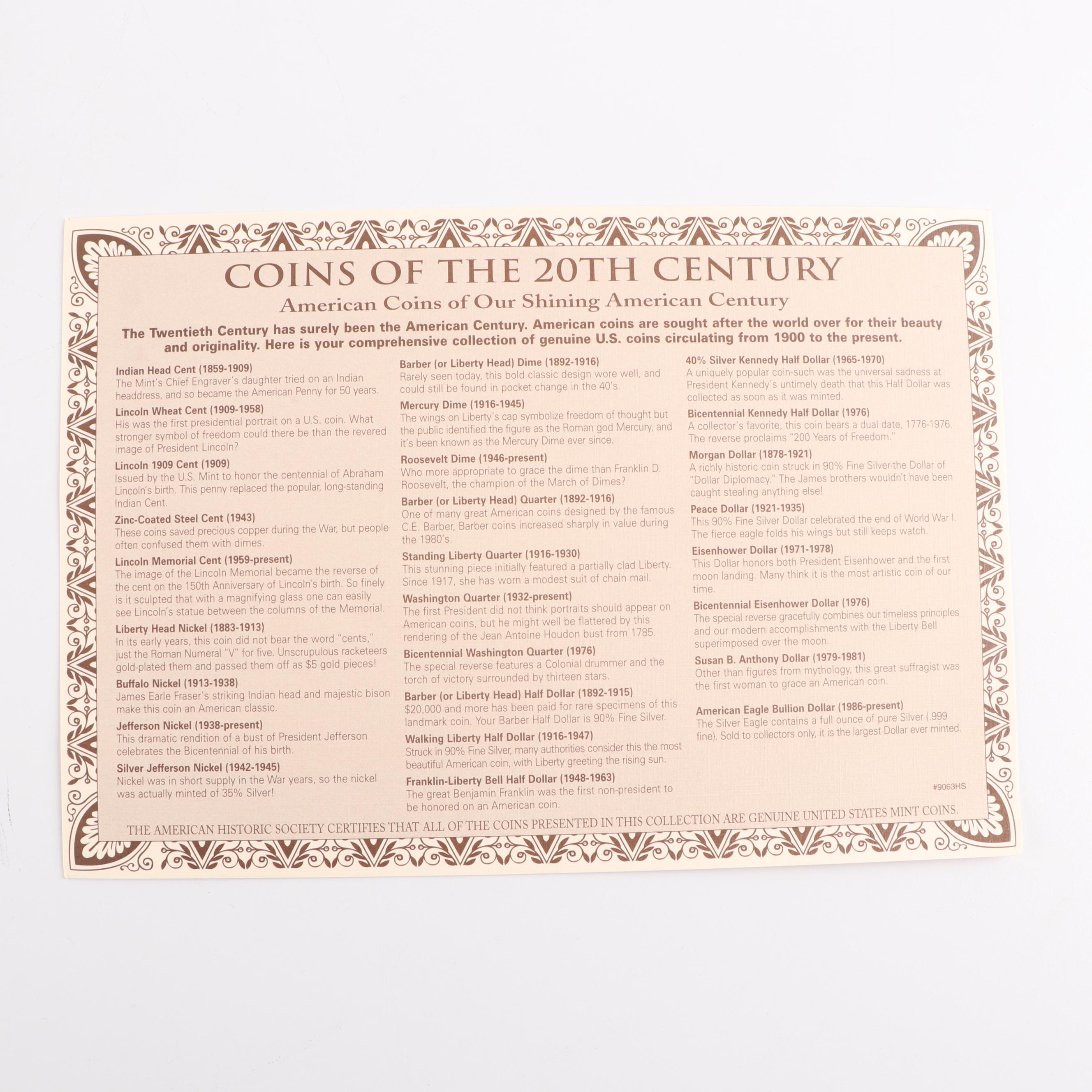 American Historic Society Coins of The Twentieth Century Collection