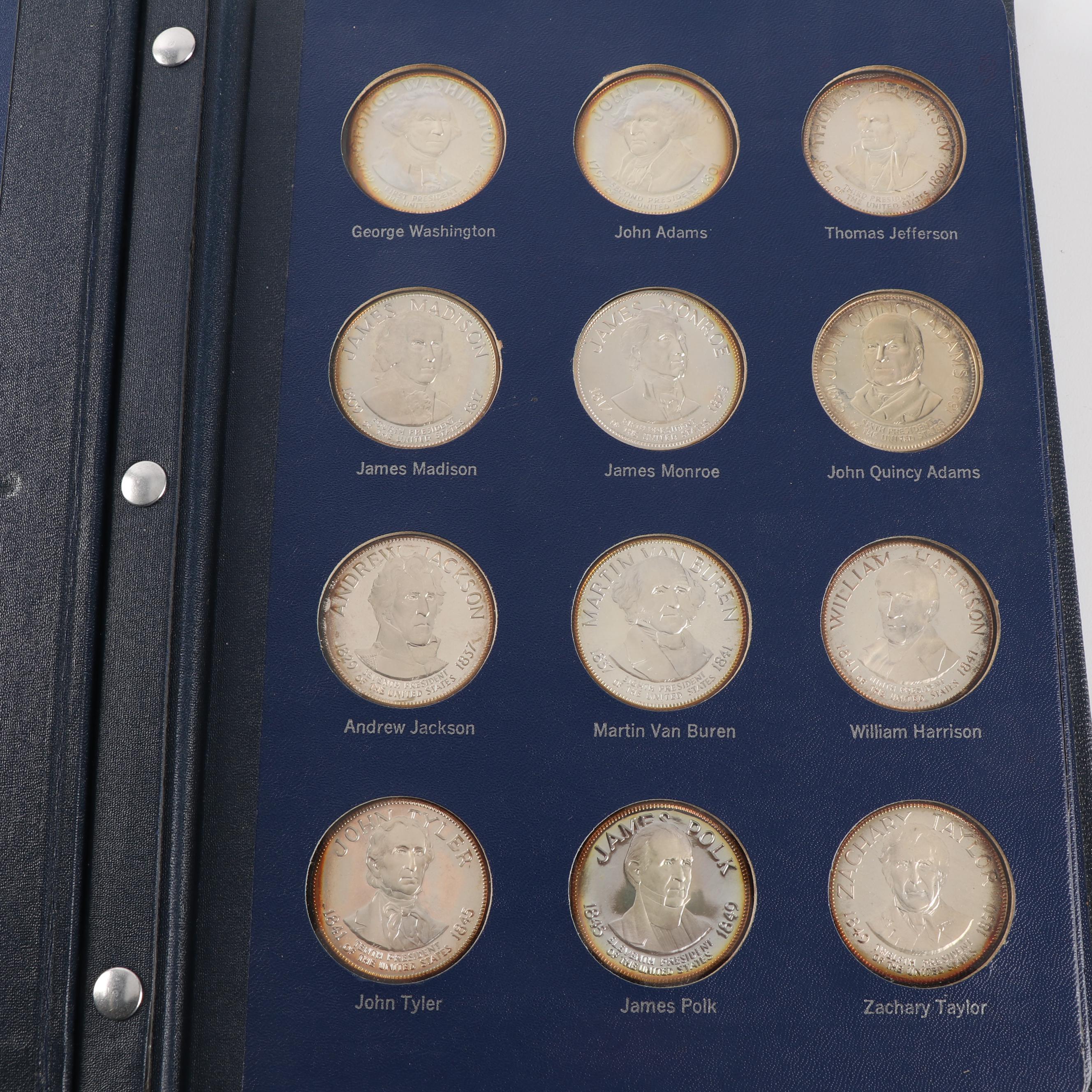 Franklin Mint Treasury 36 Presidential Profile .925 Sterling Medals Album