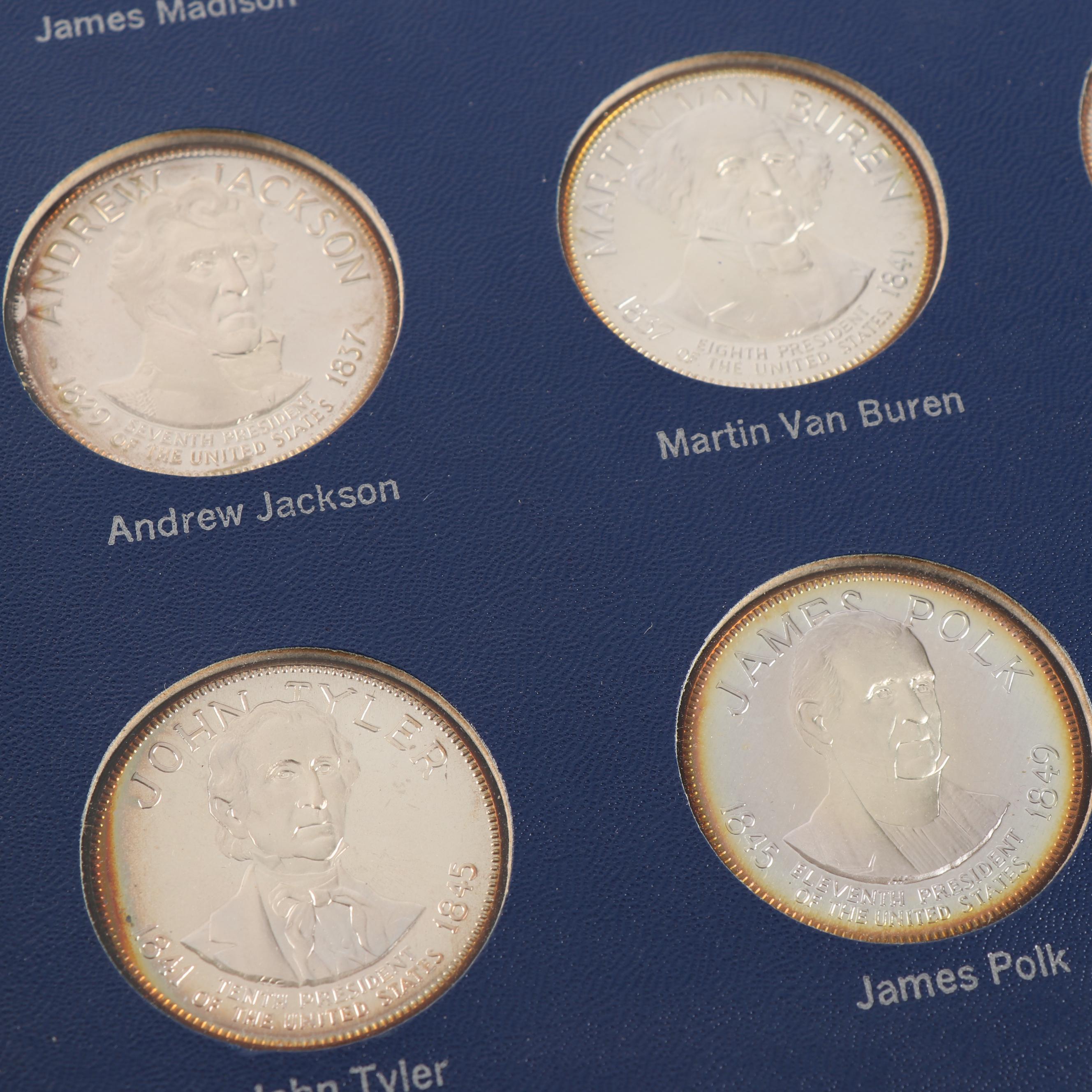 Franklin Mint Treasury 36 Presidential Profile .925 Sterling Medals Album