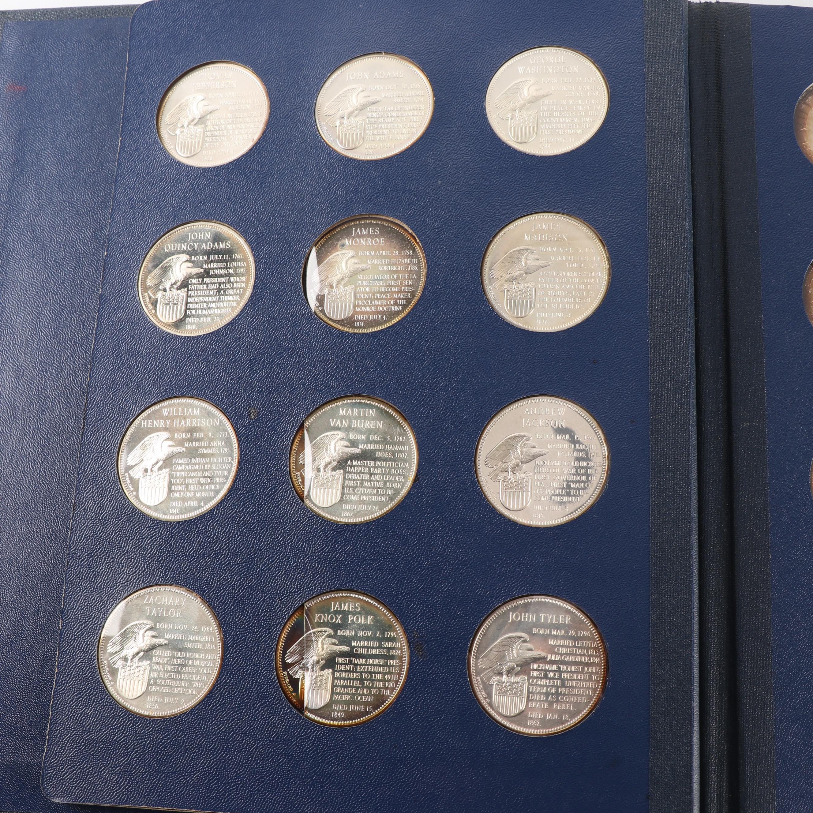 Franklin Mint Treasury 36 Presidential Profile .925 Sterling Medals Album