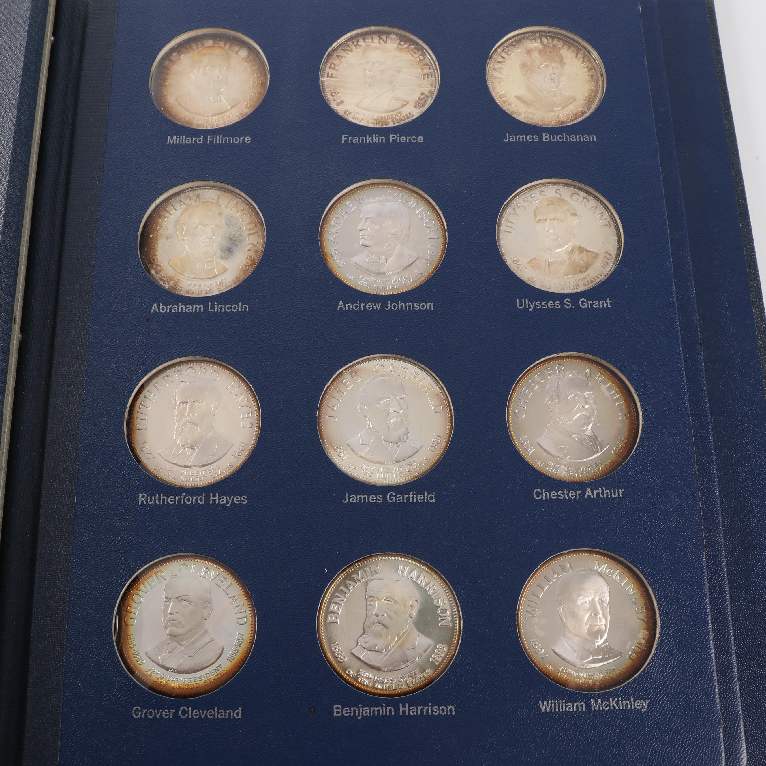 Franklin Mint Treasury 36 Presidential Profile .925 Sterling Medals Album