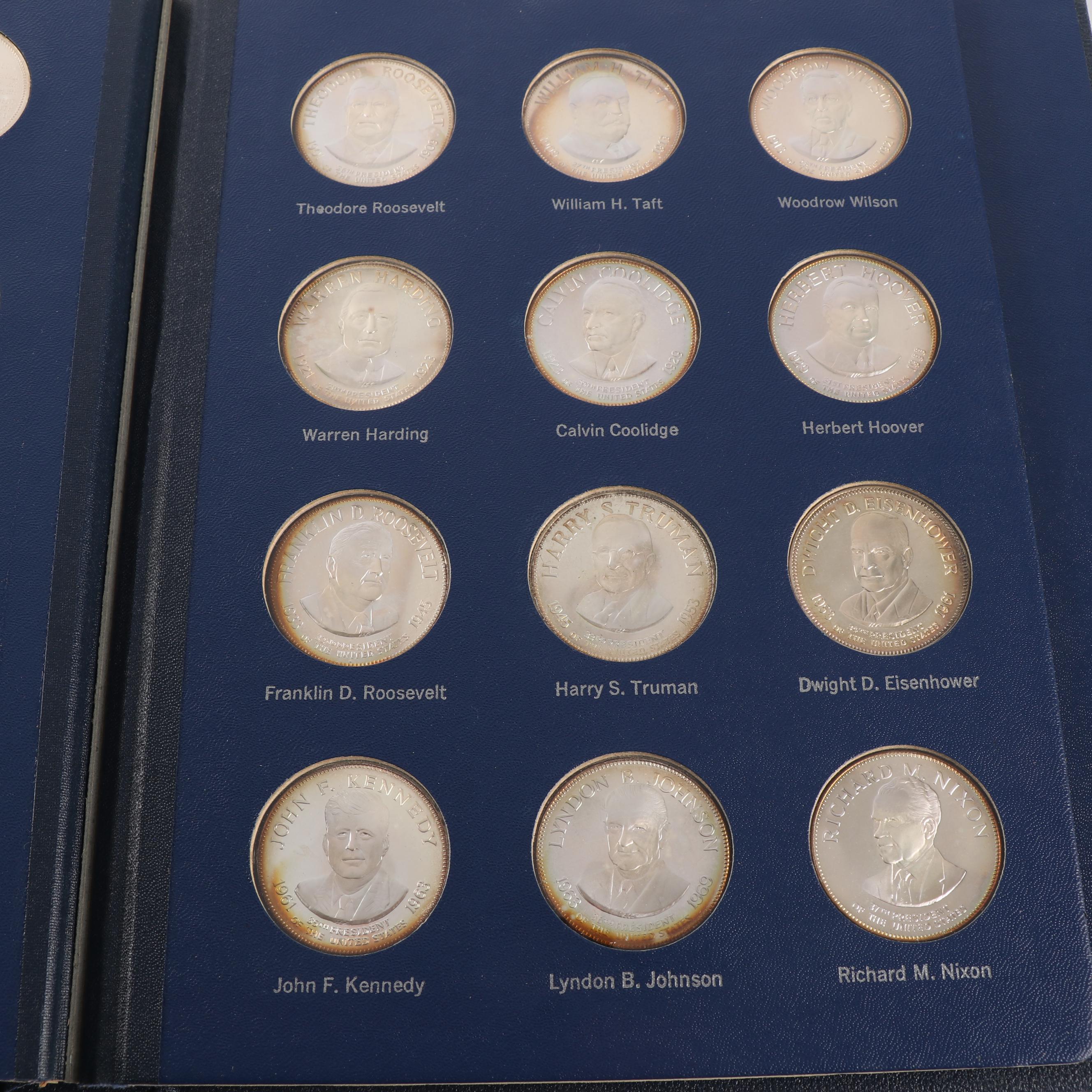 Franklin Mint Treasury 36 Presidential Profile .925 Sterling Medals Album