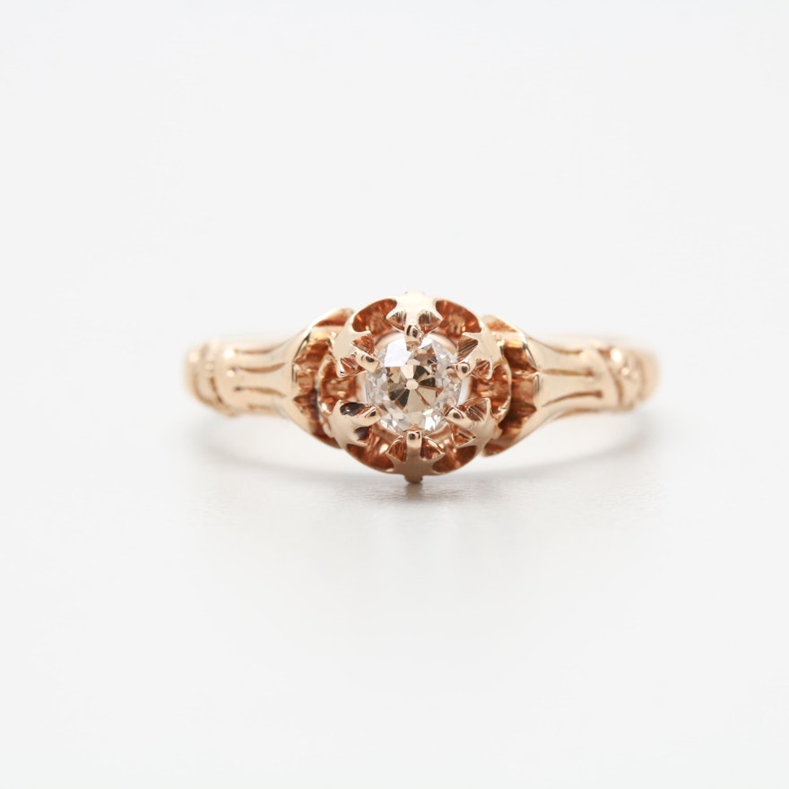 Circa 1900 Late Victorian 14K Rose Gold Diamond Ring