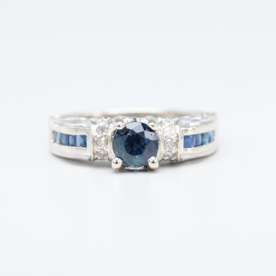 14K White Gold Sapphire and Diamond Ring