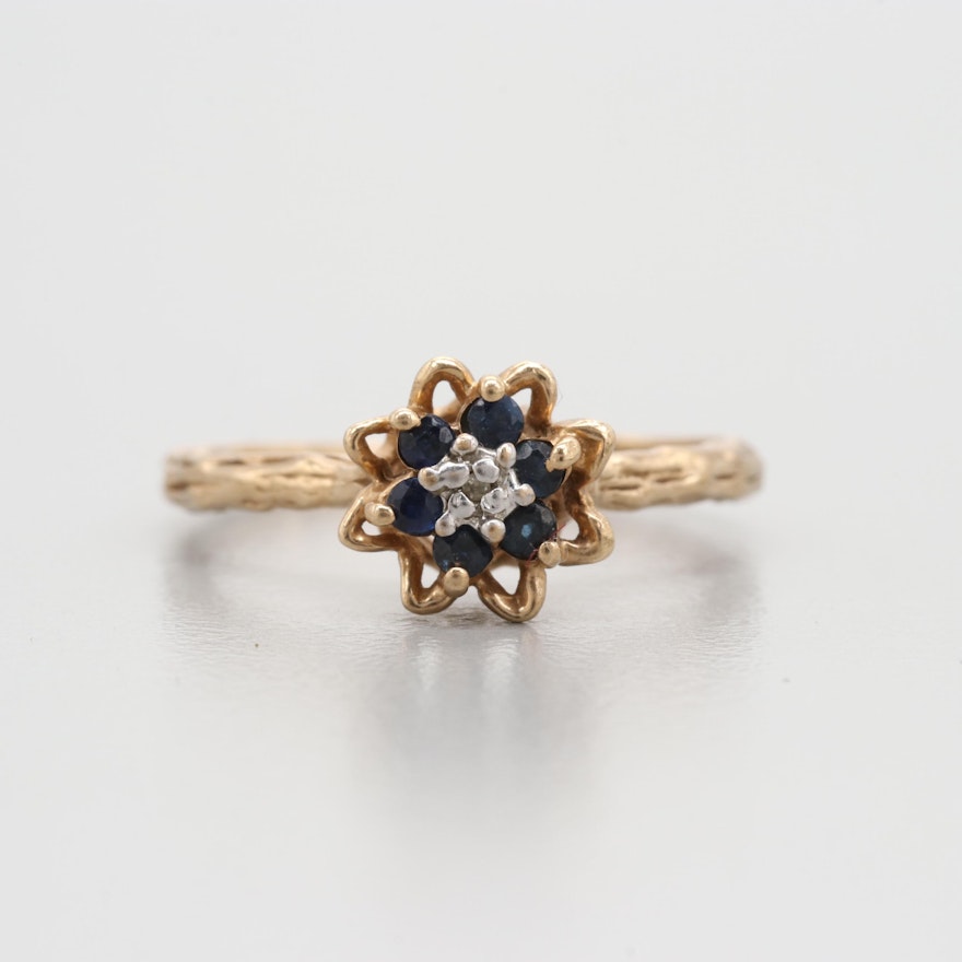 10K Yellow Gold Blue Sapphire and Diamond Ring