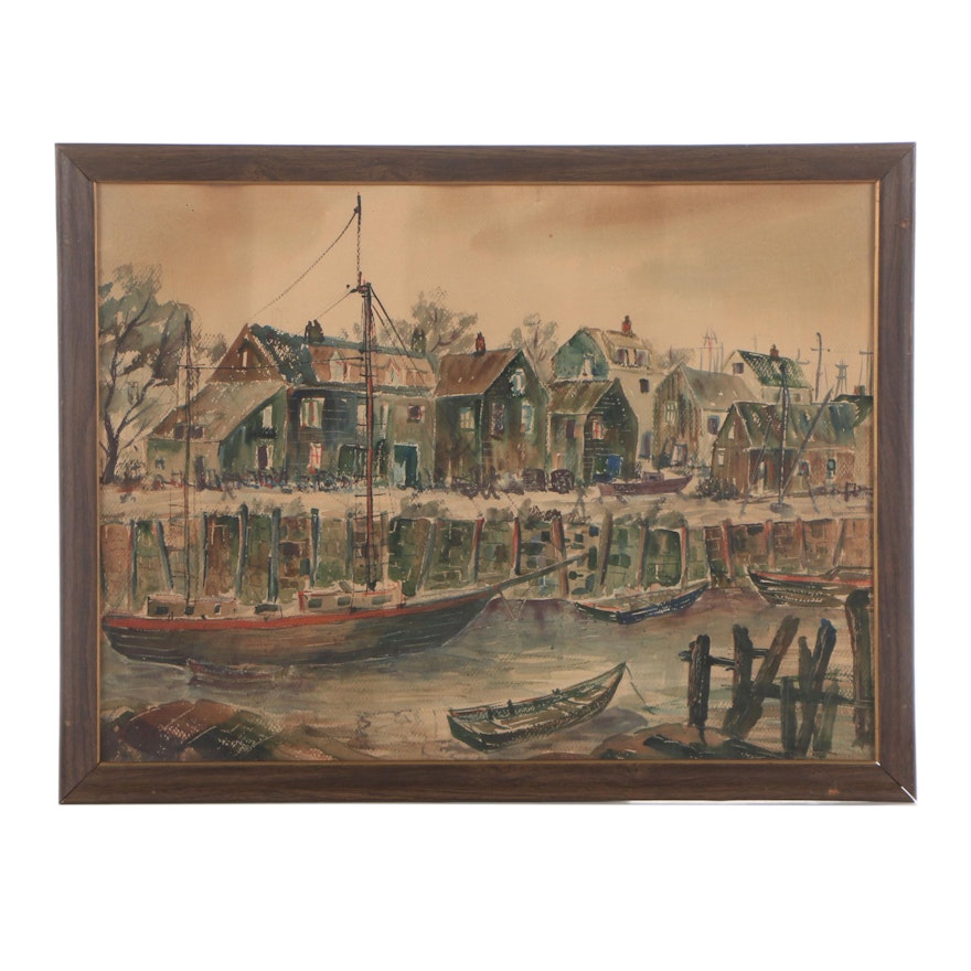 Watercolor Painting of Harbor Scene