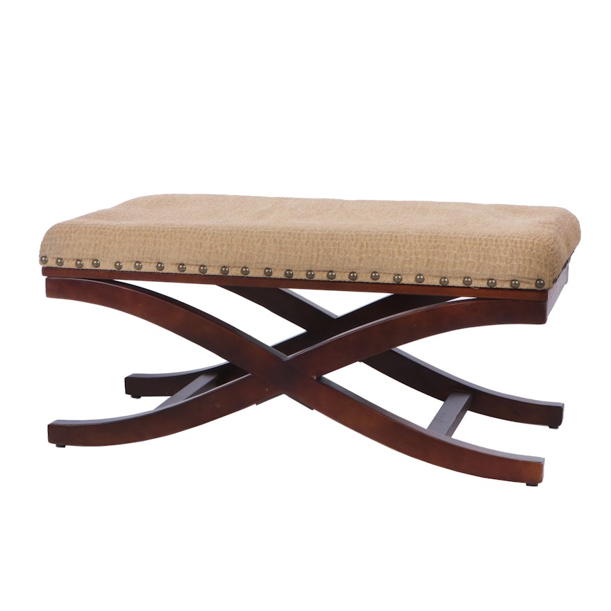 Curule Upholstered Bench by Yi Tong Company, 21st Century