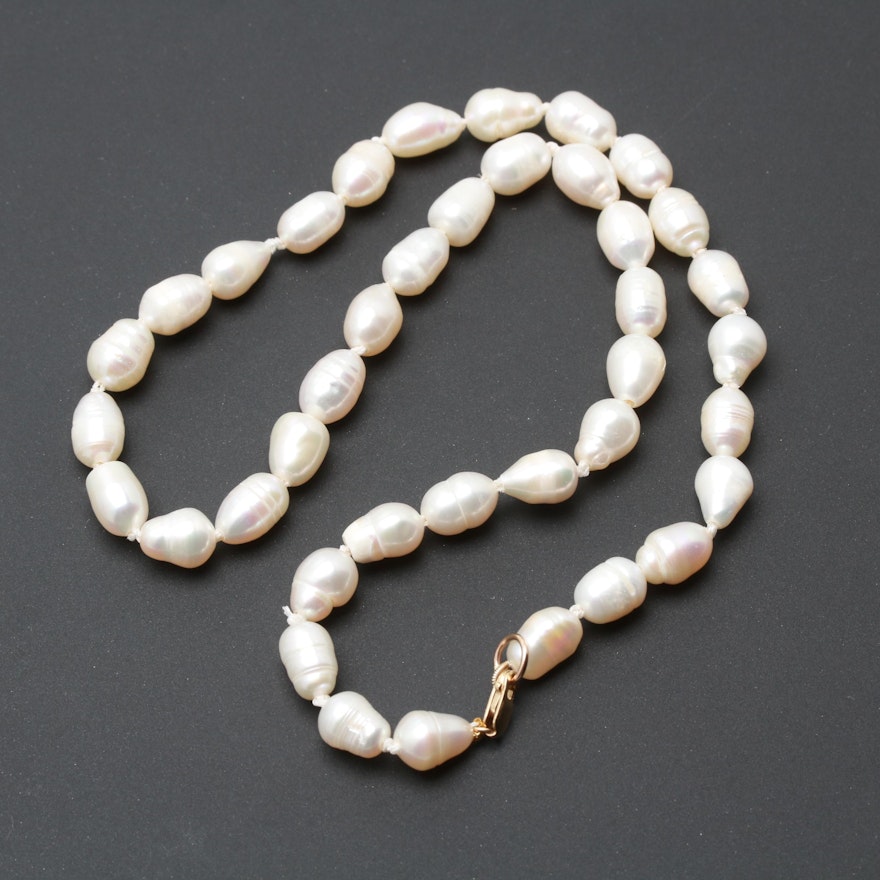 14K and 10K Yellow Gold Cultured Pearl Necklace