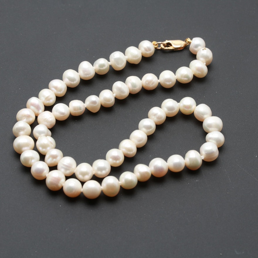 14K and 10K Yellow Gold Cultured Pearl Necklace