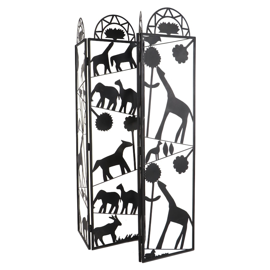 Metal Animal Silhouette Motif Four-Panel Room Screen, 21st Century