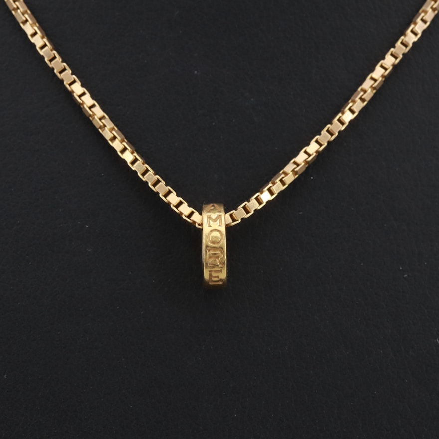 18K Yellow Gold "Amore" Pendant on 14K Yellow Gold Box Chain Necklace