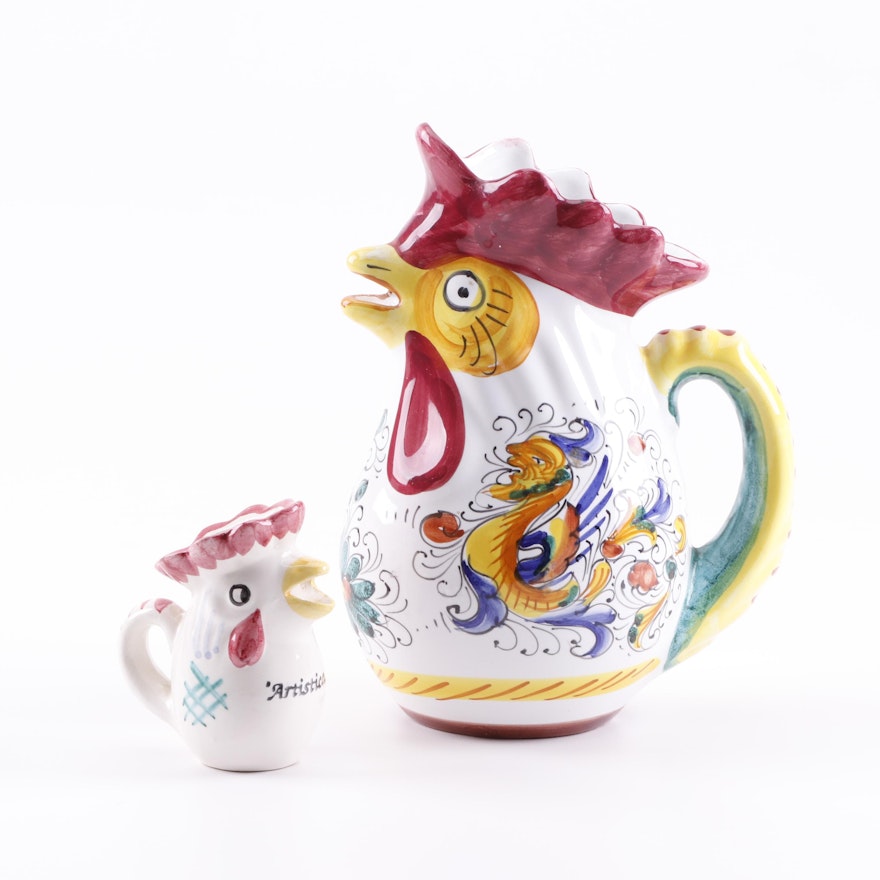 Deruta Italian "Raffaelllesco" Rooster Pitcher with Creamer