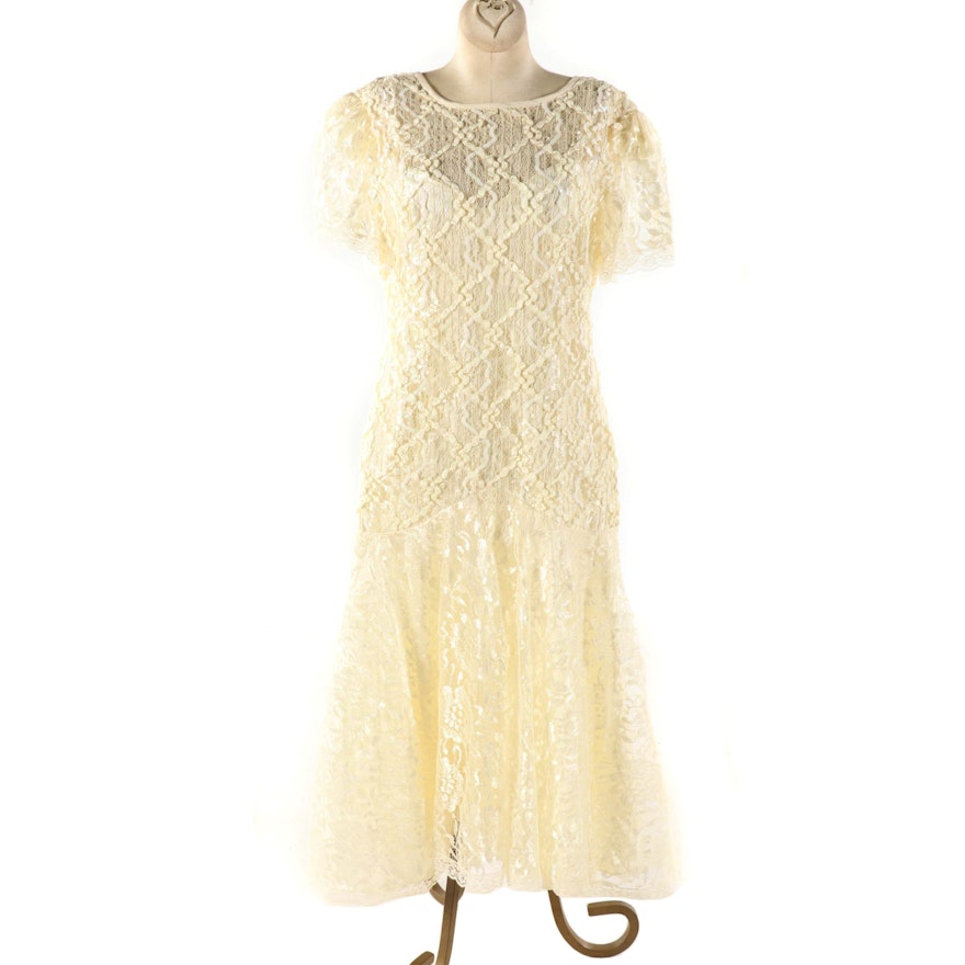 Shuet Young for HW Collections Cream Lace Dress with Illusion Neckline