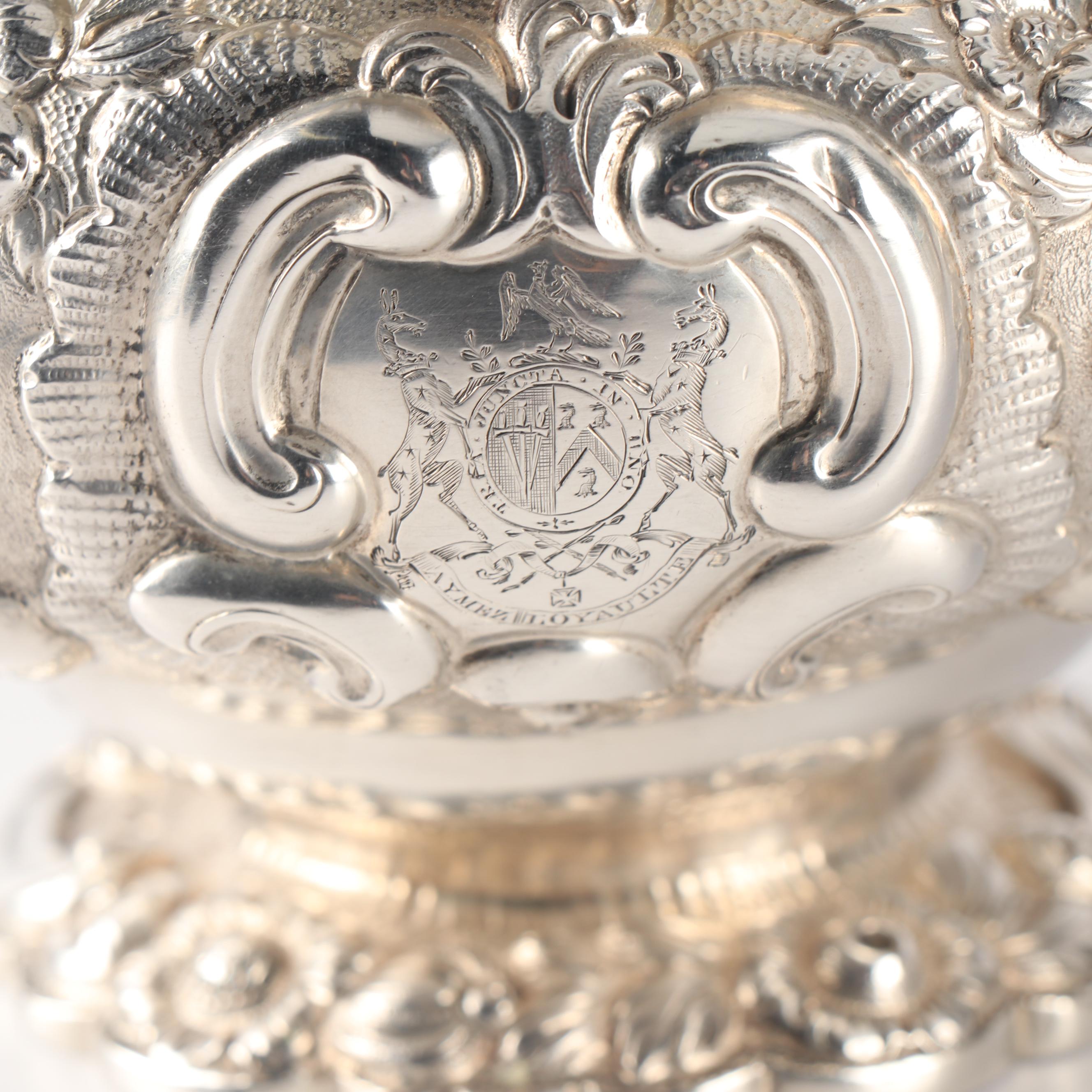 Order of the Bath English Silver Teapot, Wastebowl and Creamer, London 1818