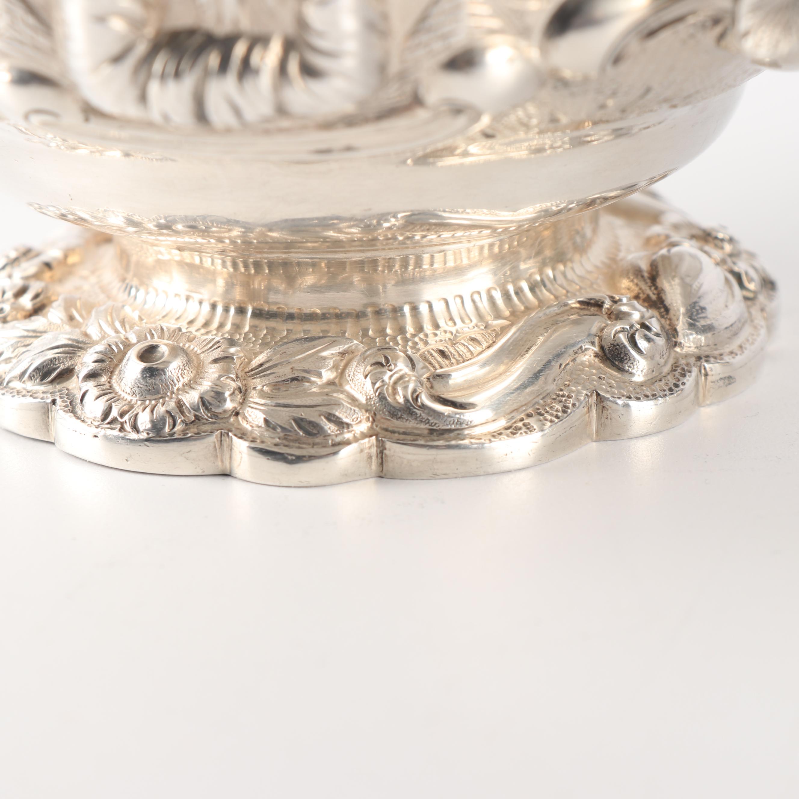 Order of the Bath English Silver Teapot, Wastebowl and Creamer, London 1818