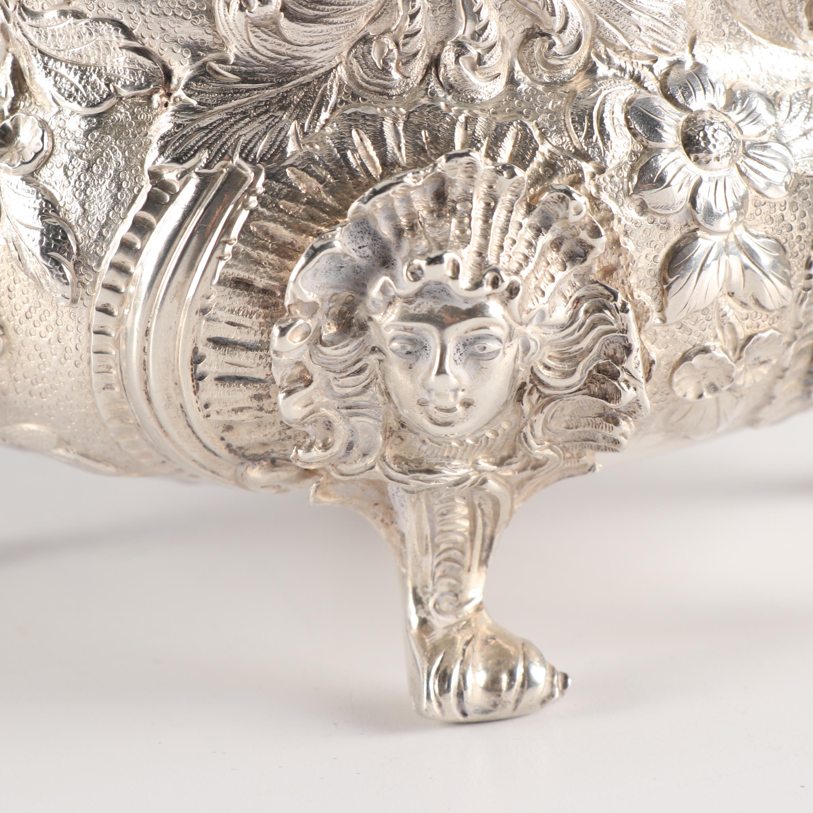 Order of the Bath English Silver Teapot, Wastebowl and Creamer, London 1818