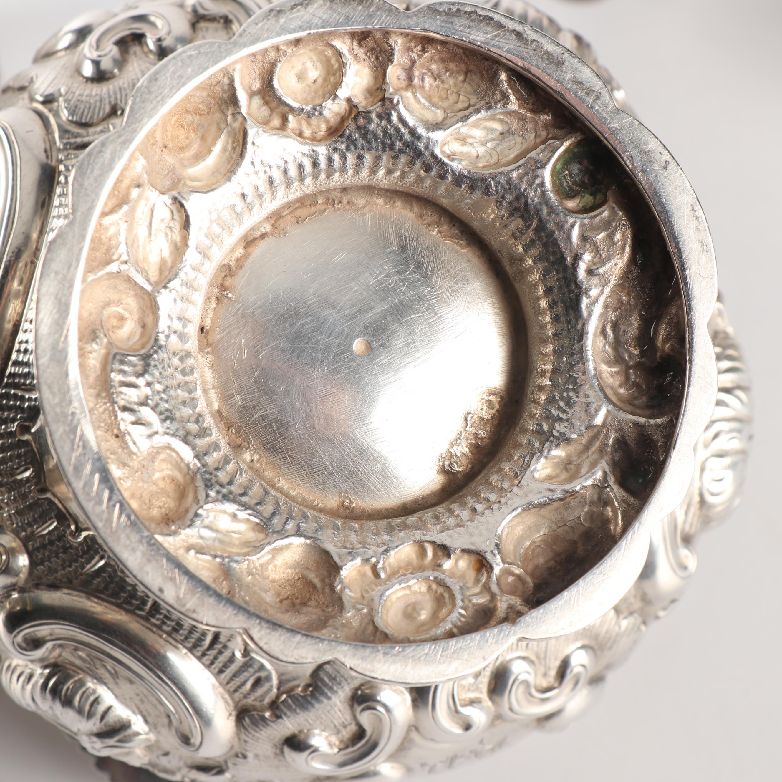 Order of the Bath English Silver Teapot, Wastebowl and Creamer, London 1818