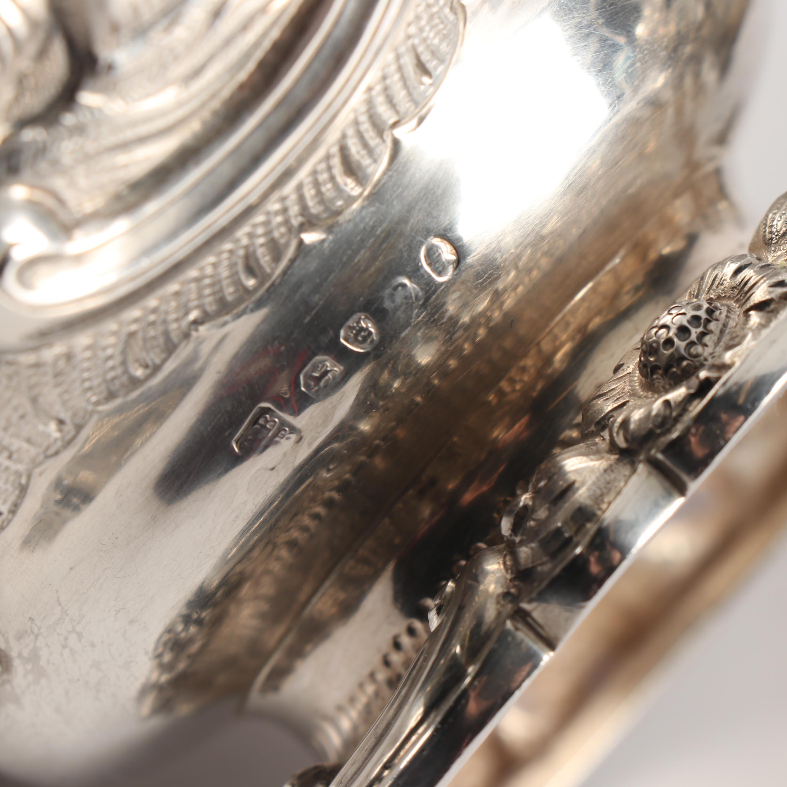 Order of the Bath English Silver Teapot, Wastebowl and Creamer, London 1818