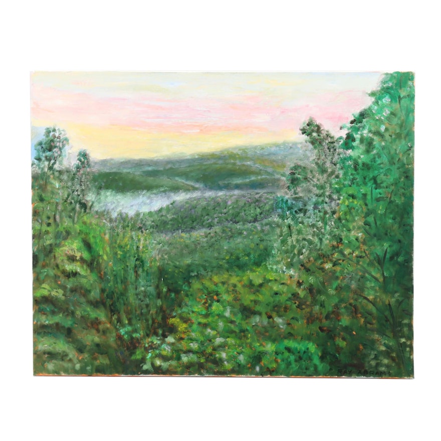Ray Abrams Landscape Oil Painting of Forested Rolling Hills