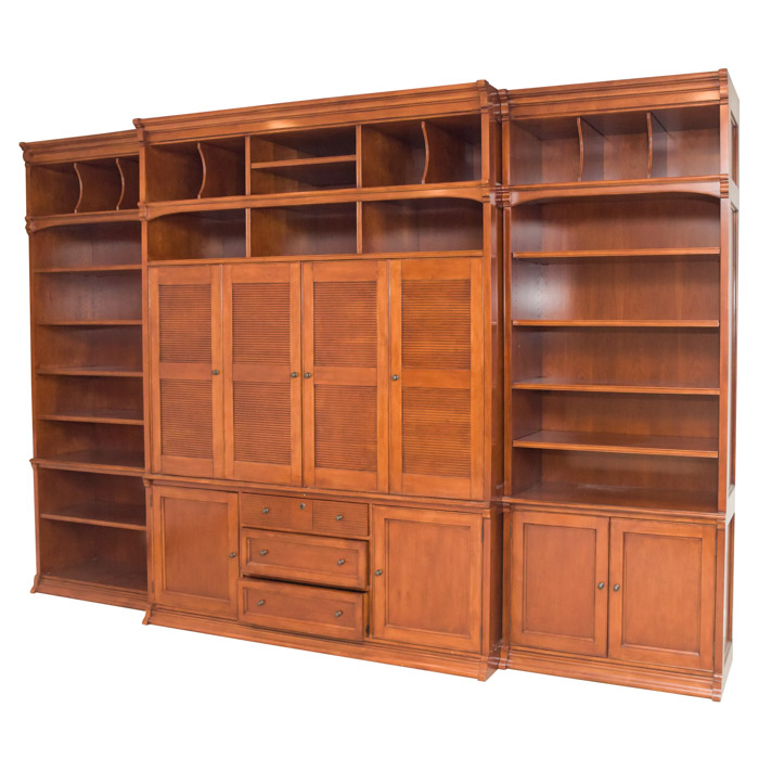 Three Piece Wall Unit Wooden Media Cabinet by Sligh, 21st Century