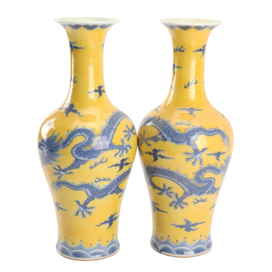 Contemporary Chinese Famille Jaune Vases