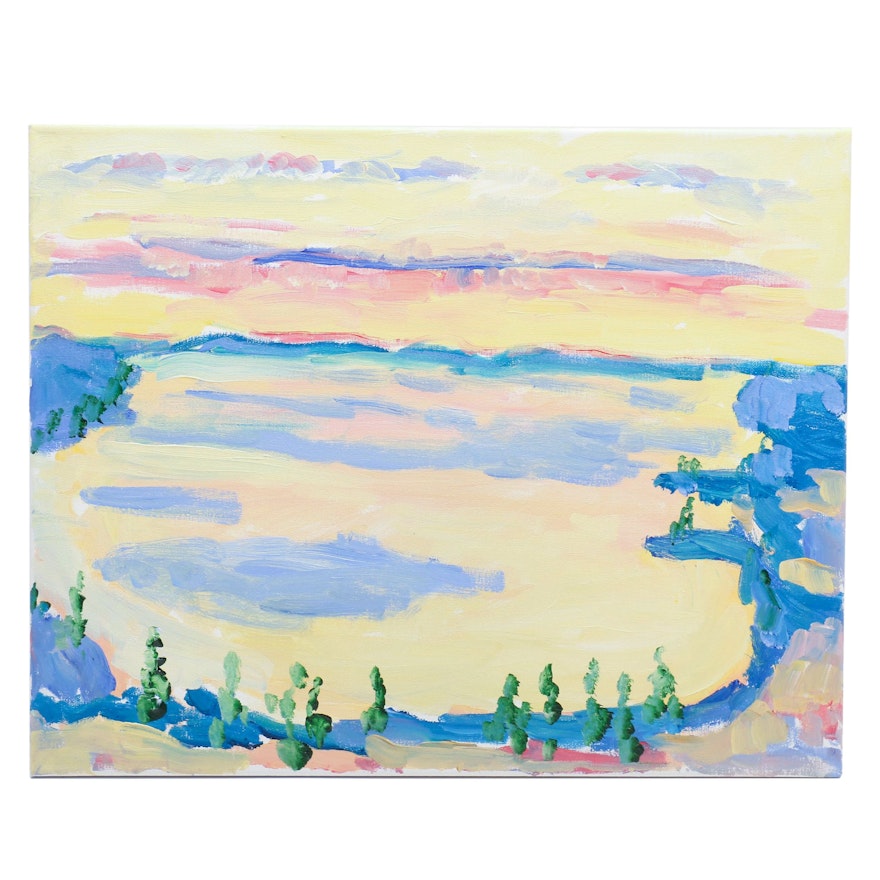 Will Becker Acrylic Painting "Portage Lake at Sunset From the Top of the Dune"