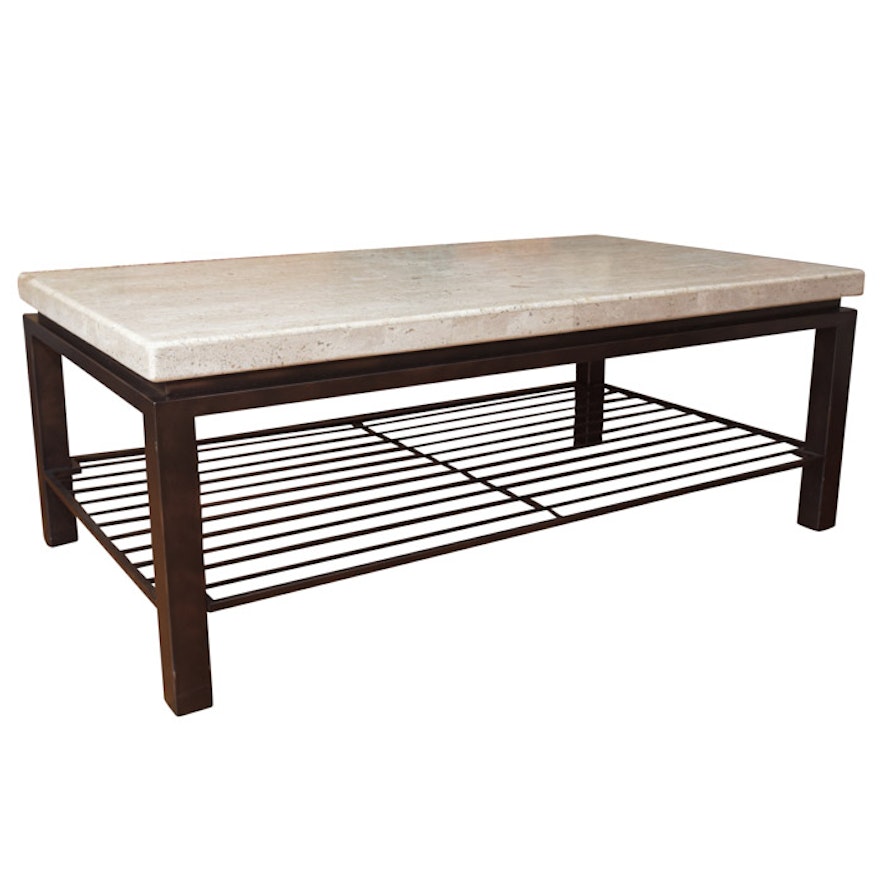 Stone Top Painted Metal Coffee Table, 21st Century