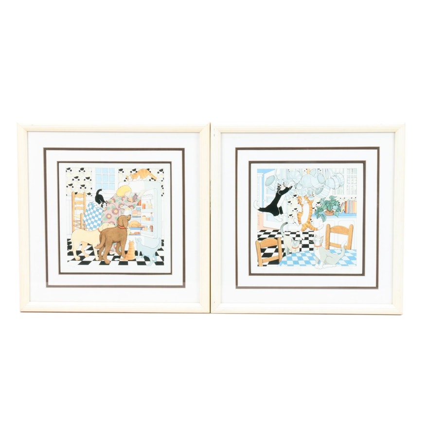 Frances Greenberg Limited Edition Offset Lithographs "Snack Time" and "Acrobats"