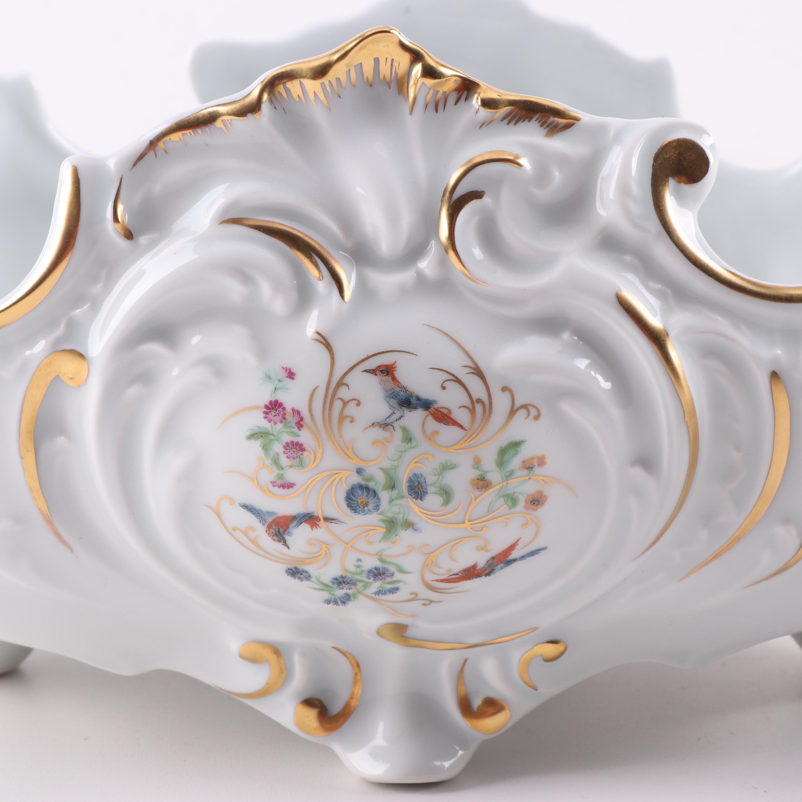 Castel Limoges Porcelain Footed Centerpiece Bowls