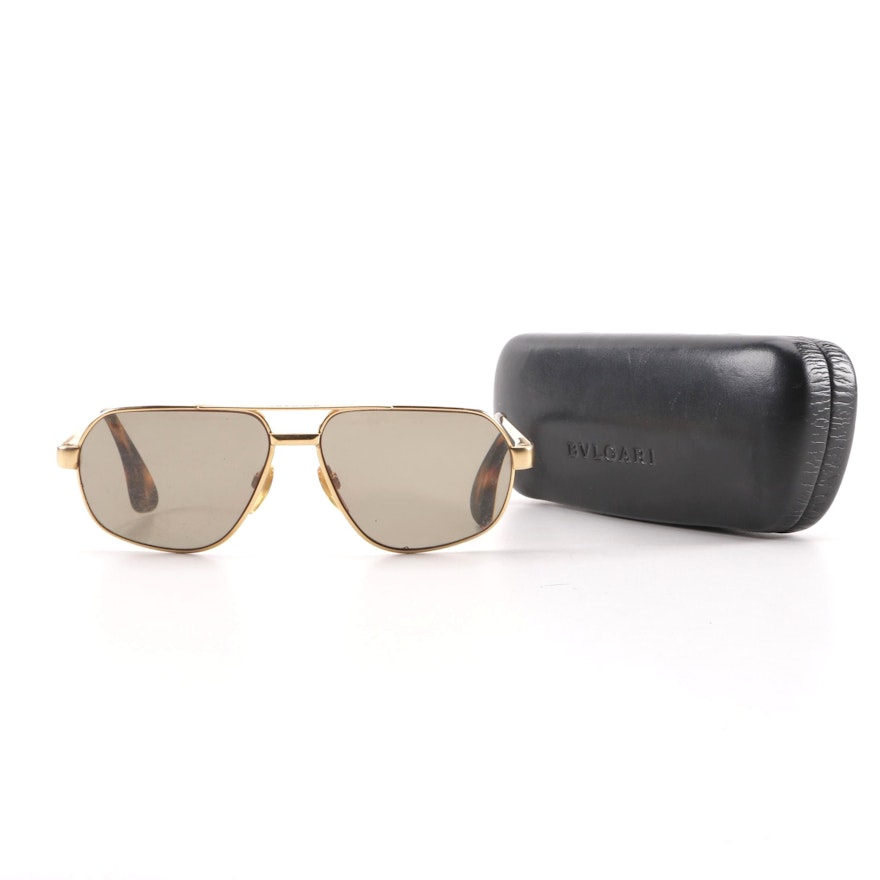 BVLGARI Gold Tone Aviator Prescription Sunglasses with Case, Made in Italy