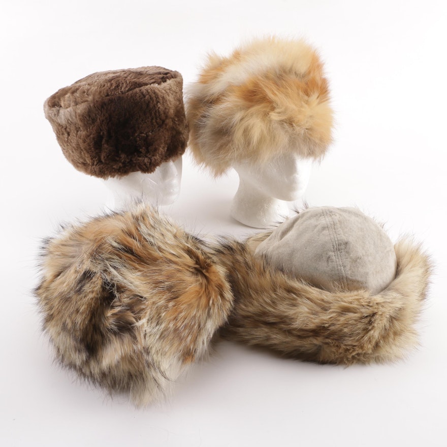 1970s Vintage Fox Fur, Coyote Fur and Shearling Hats
