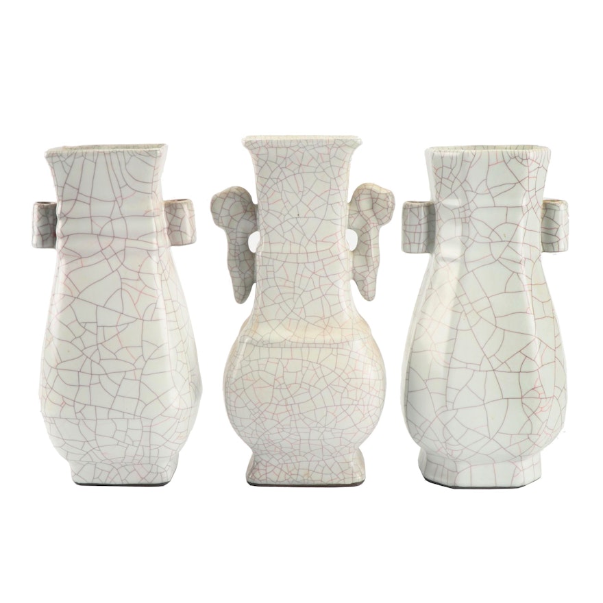 Chinese Guan Style Vases with Crackle Glaze