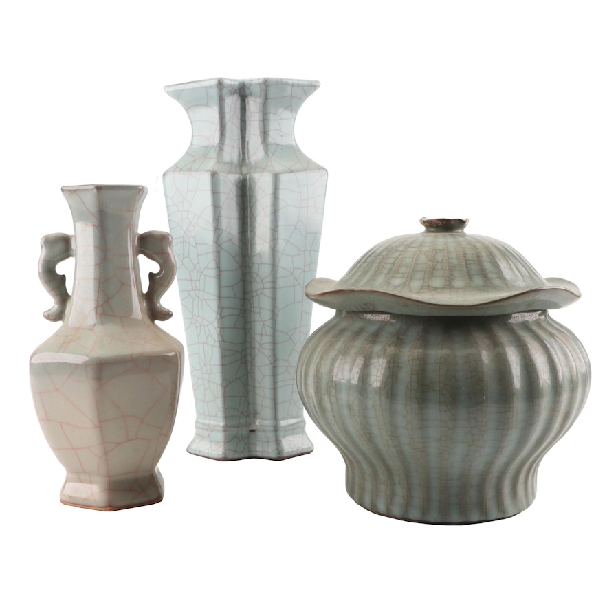 Chinese Guan Style Vases and Jar with Cracked Glaze