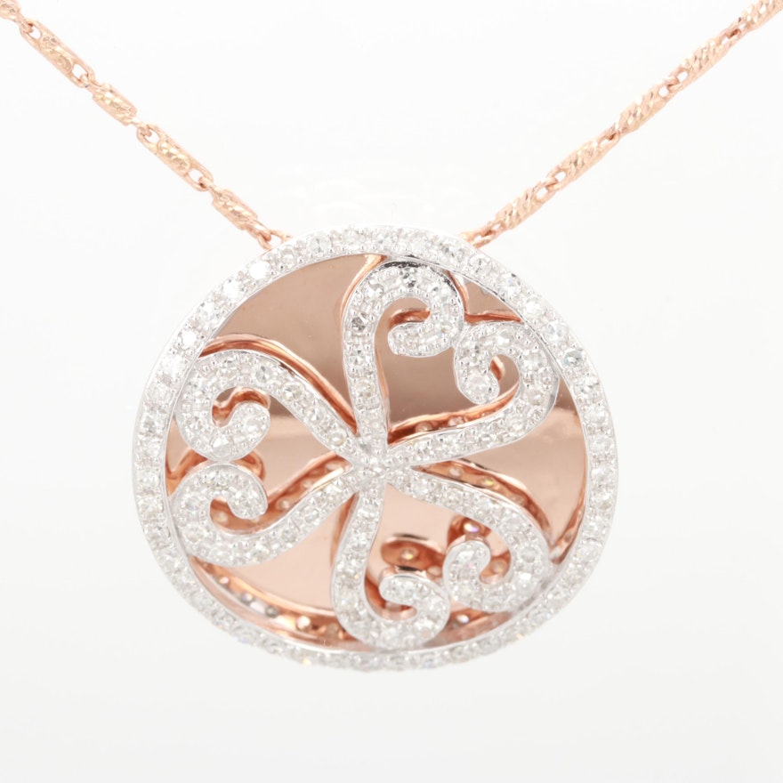 14K Rose Gold Diamond Heart Motif Pendant Necklace