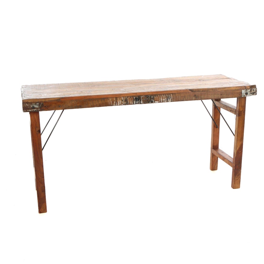 Industrial Style Indian Hardwood Folding Banquet Table, 20th Century