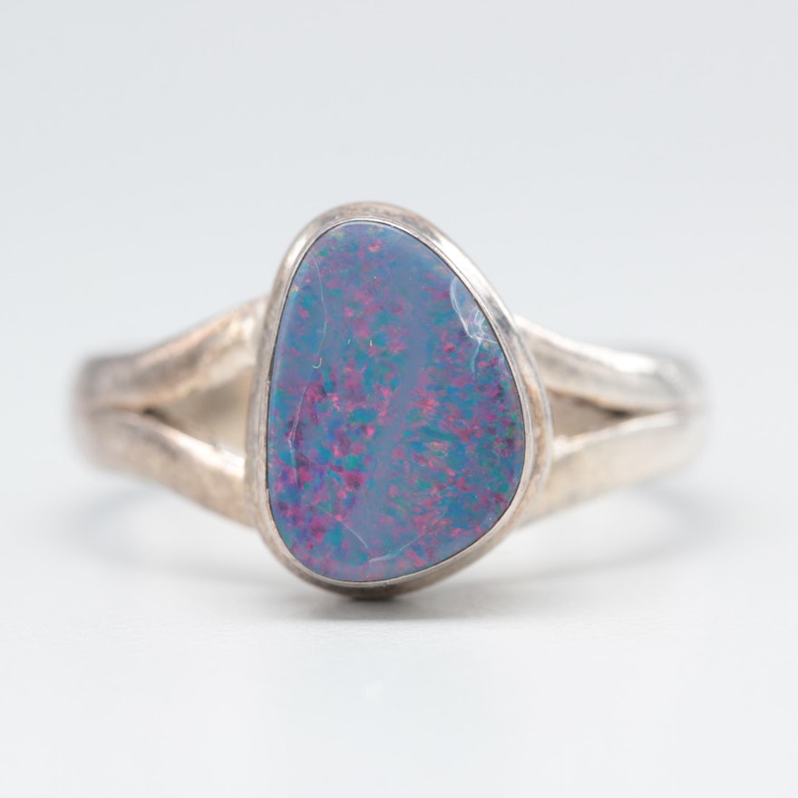 Sterling Silver Opal Doublet Ring