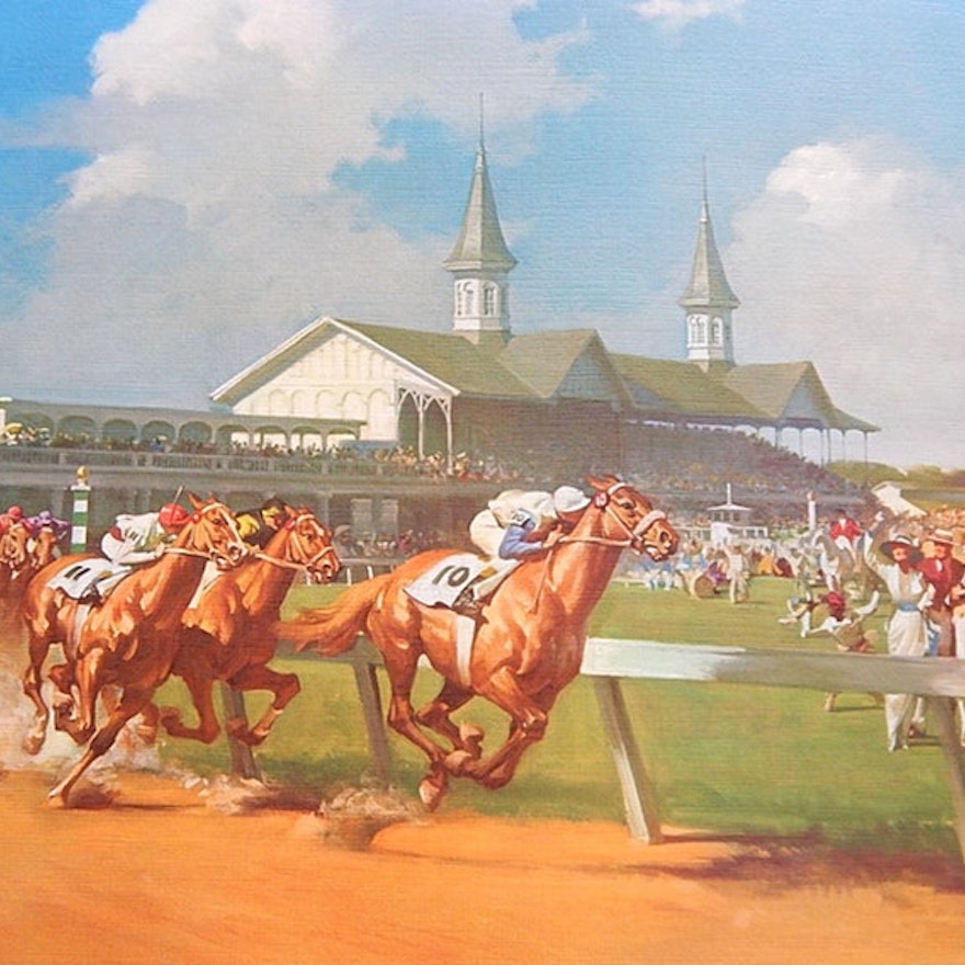 Unframed 1963 Haddon Sundblom Offset Lithograph Print "The Kentucky Derby"