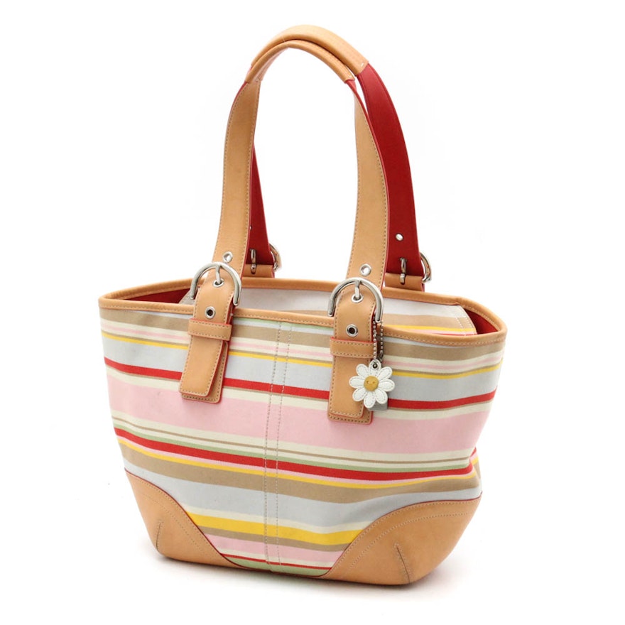 Coach Multi-Striped Canvas and Leather Shoulder Bag