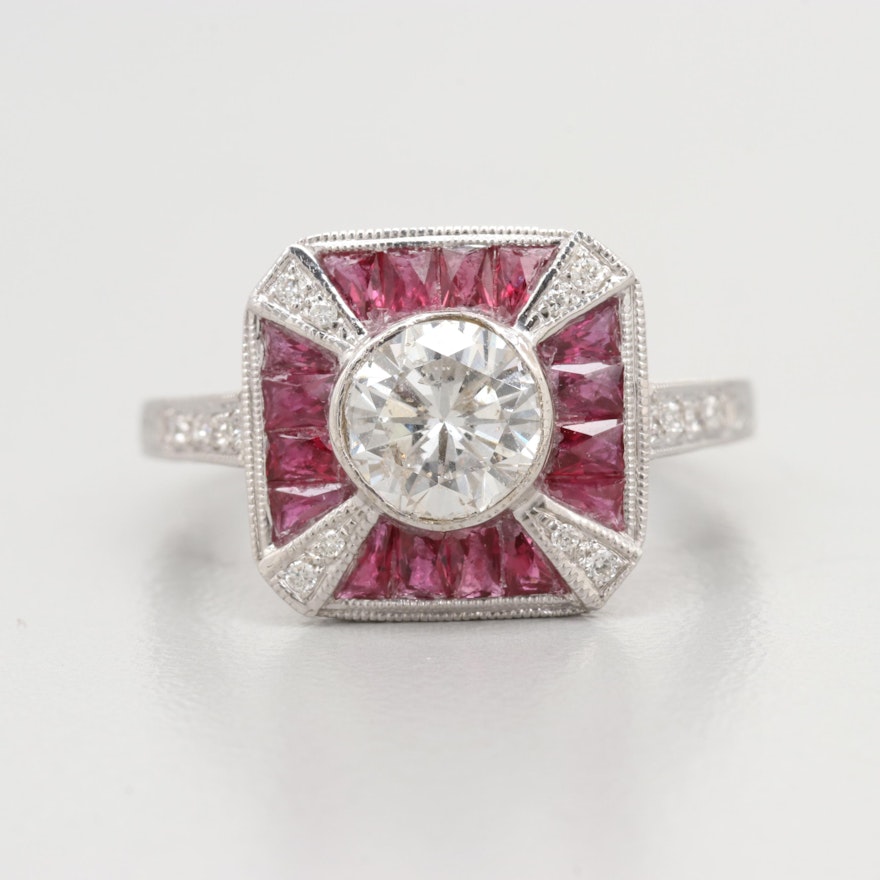 18K White Gold 1.11 CTW Diamond and Ruby Ring