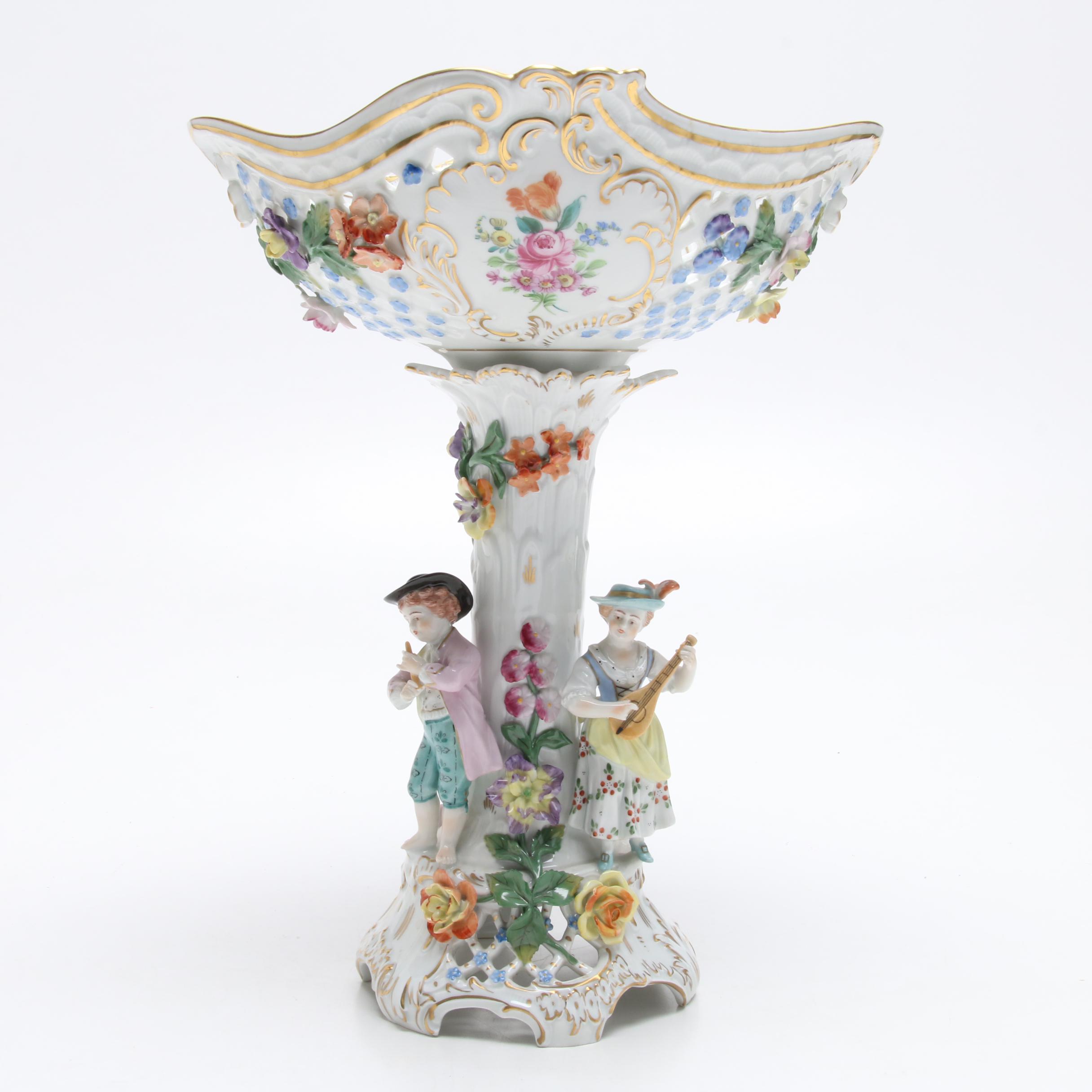 Dresden Compote with Two  Candleholders