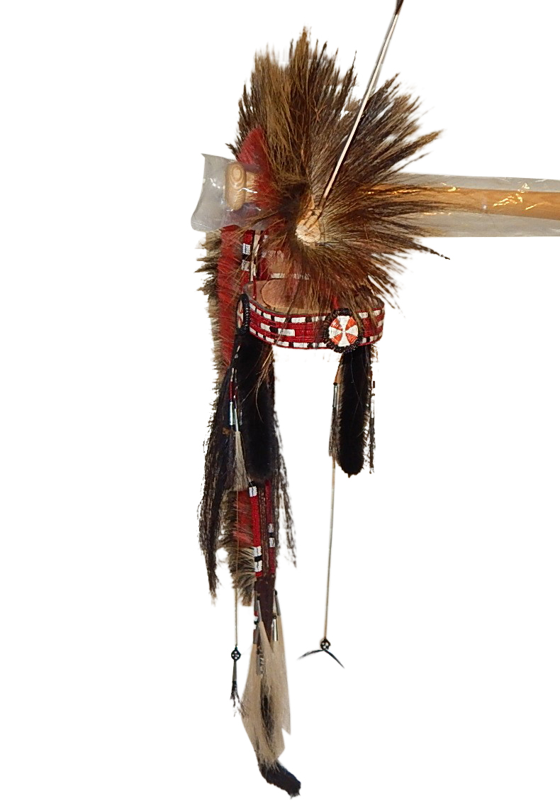 Native American Hair Roach with Beaded Headband, Feathers, Braided Leather