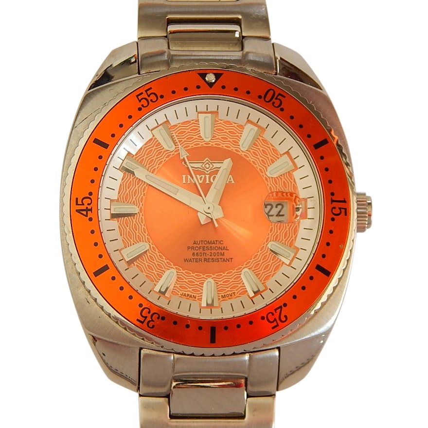 Invicta Model 3882 Pro Divers Stainless Steel Wristwatch with Orange Display
