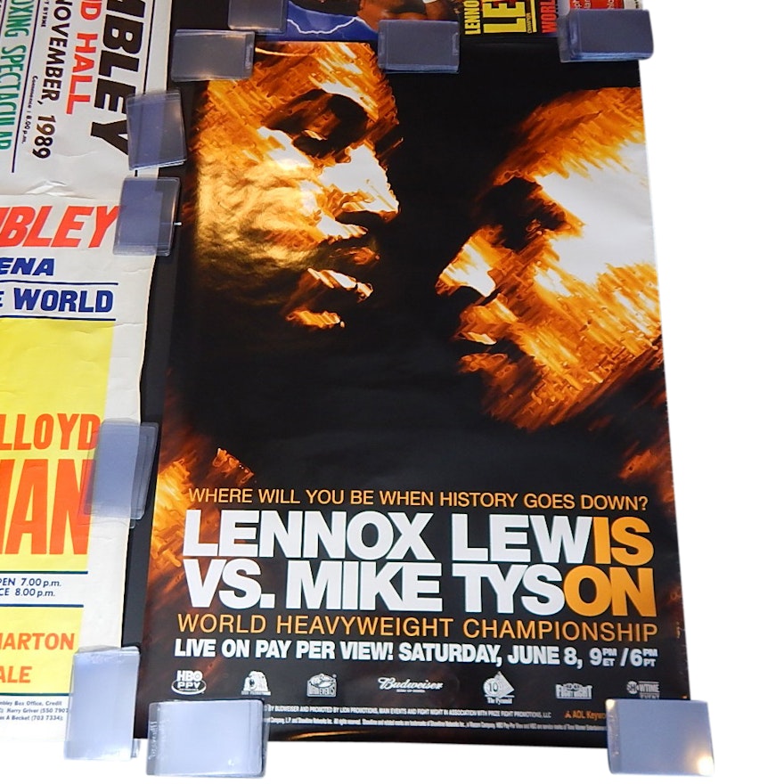 Four Vintage Boxing Fight Posters with Lewis vs. Tyson, Breland, Honeychan