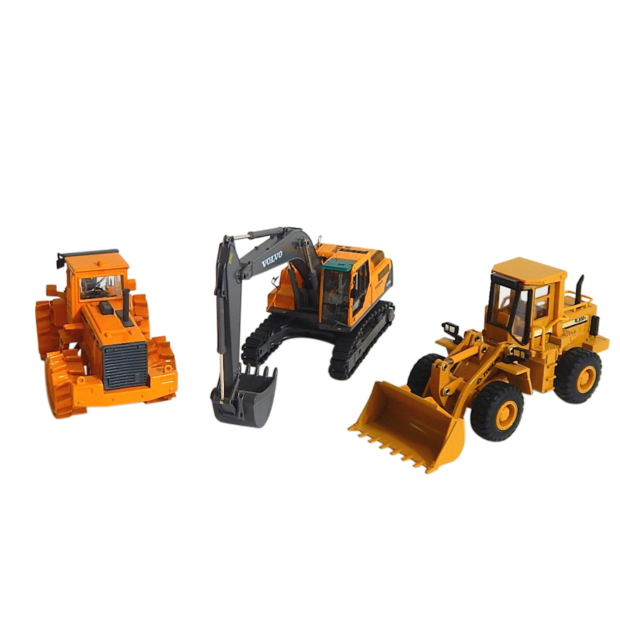 Three Die Cast Vehicles with Volvo Wheel Loader, Excavator,Furukawa Wheel Loader