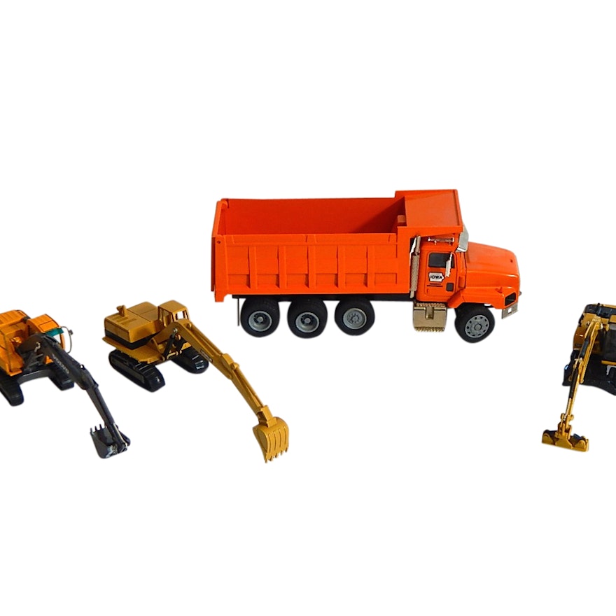 Die Cast Iowa Highway Dept. Dump Truck and Three Excavators with Volvo