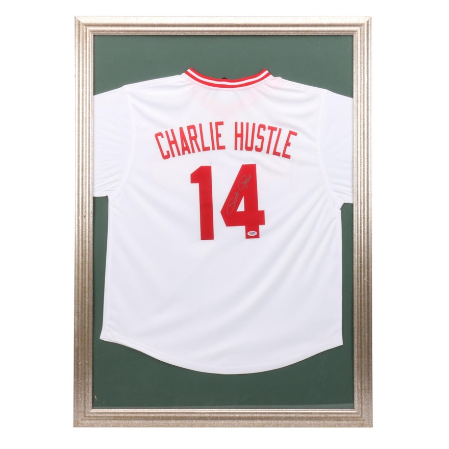 Framed Pete Rose Signed "Charlie Hustle" Jersey  COA
